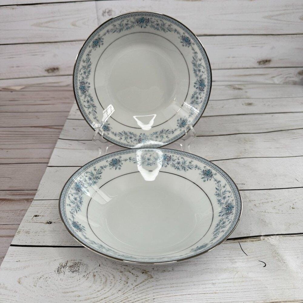 Noritake Blue Hill 2482 Soup Cereal Bowls 7 3/8" Platinum Trim Vintage Lot of 2